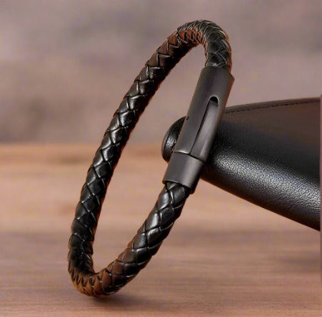 Men's leather rope bracelet black