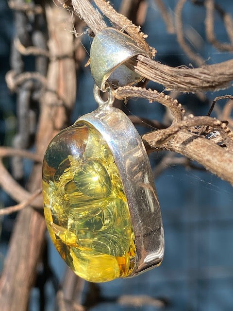 Silver Green Amber Pendant