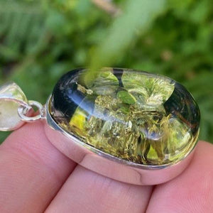 Silver Green Amber Pendant