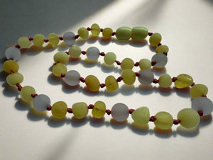 Raw Rose Quartz and lemon amber necklace
