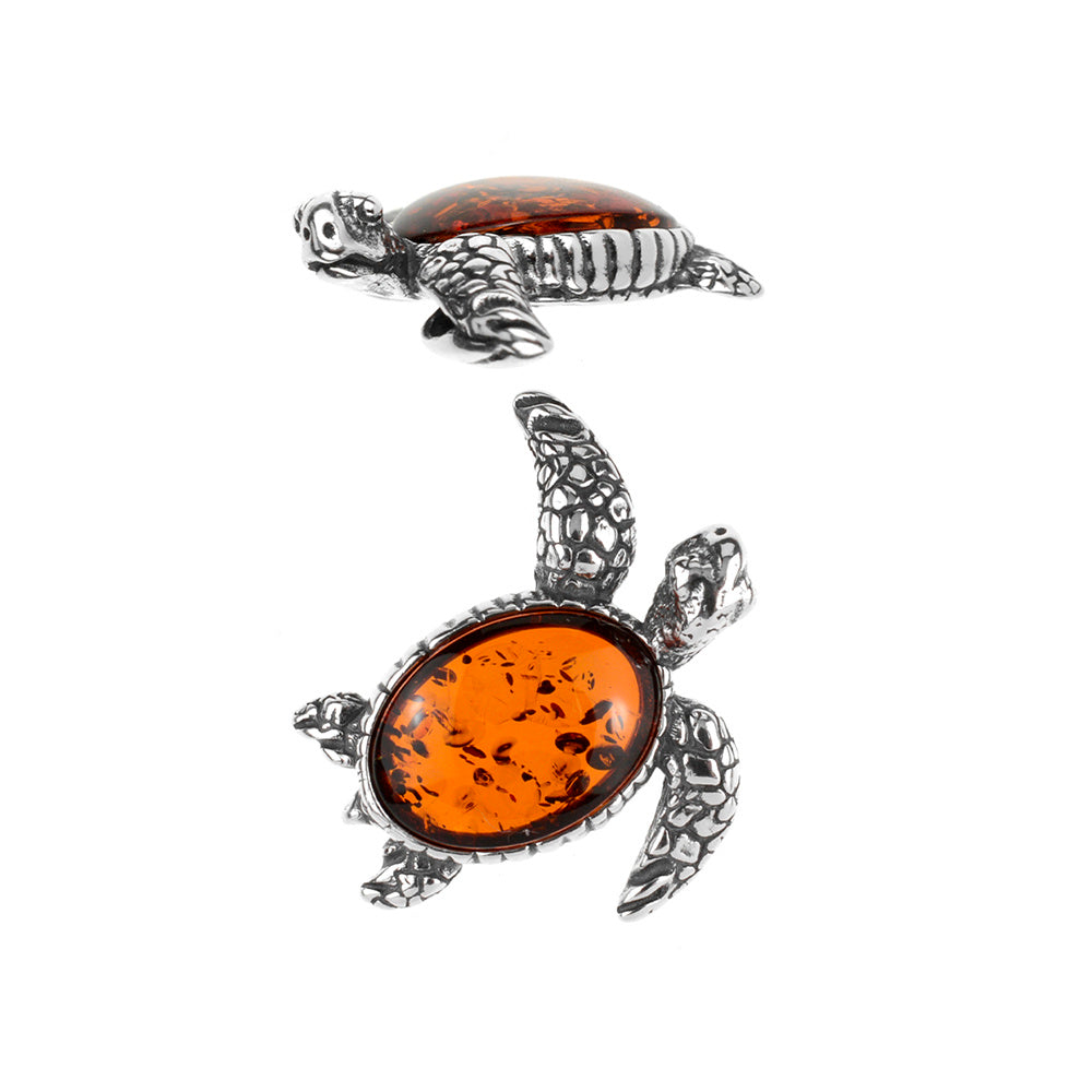 Silver Amber Turtle Earrings