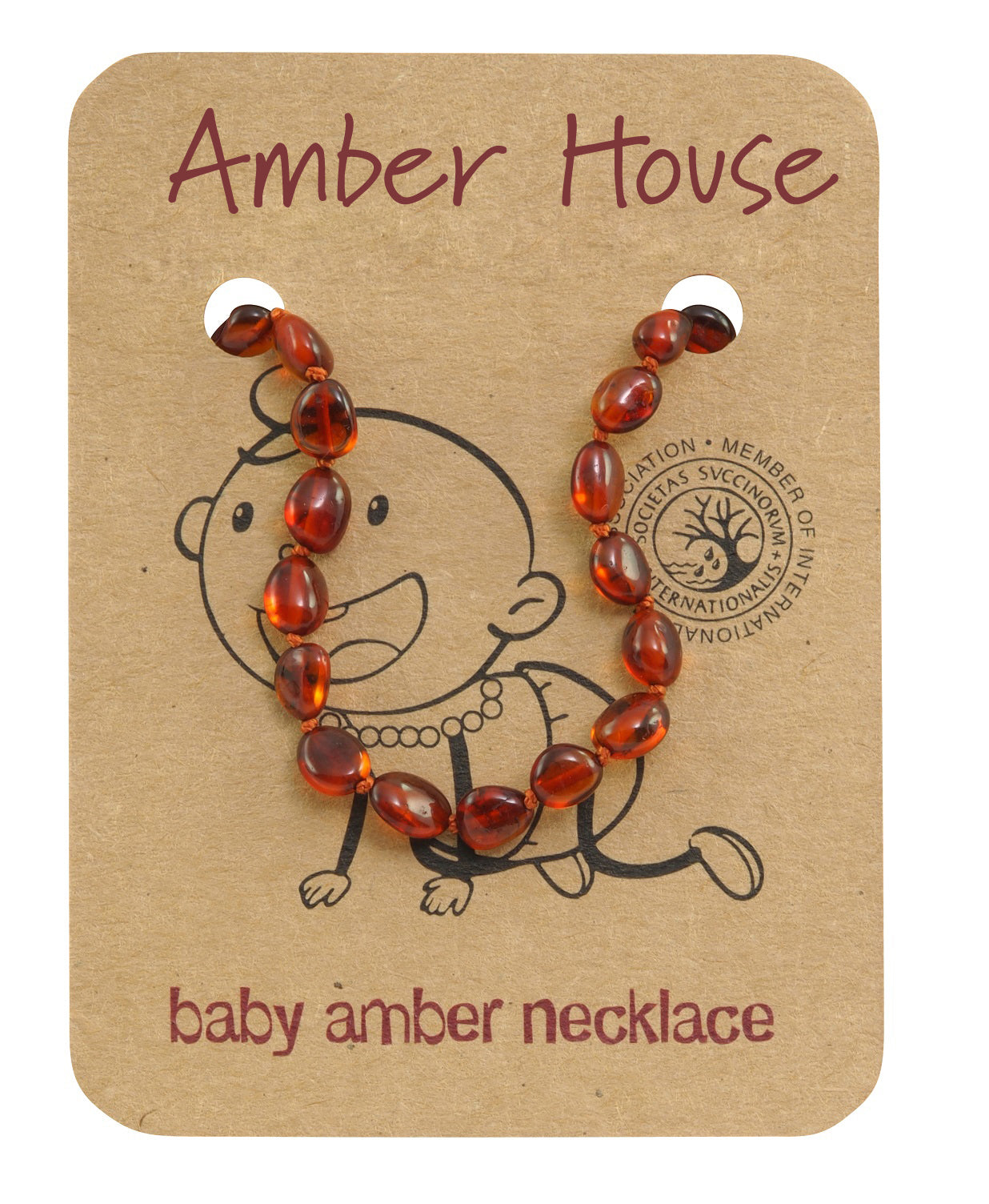 COGNAC OVAL BALTIC AMBER BABY  NECKLACE - Amber House 
