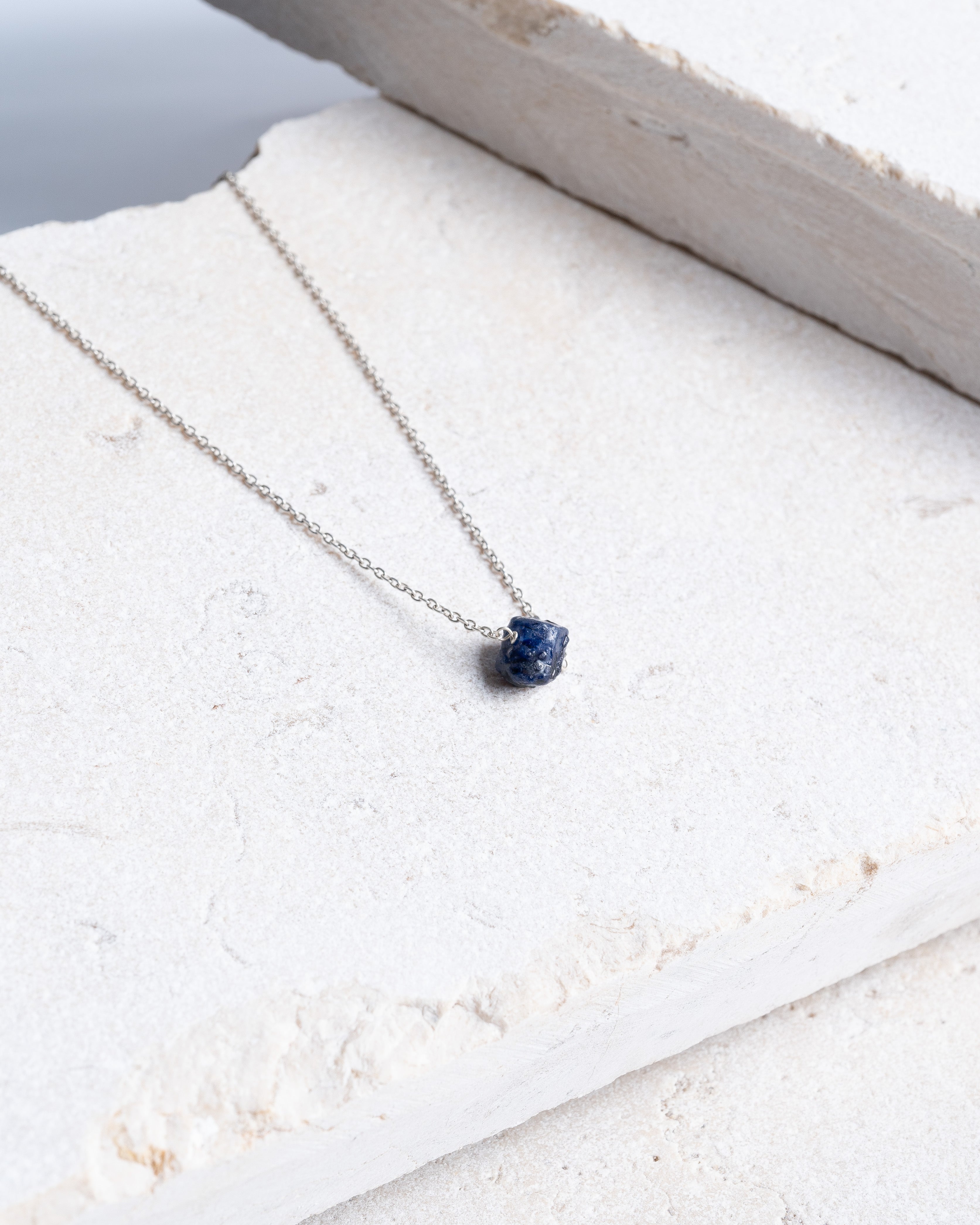 Blue Raw Sapphire Necklace (September Birthstone) - Amber House 