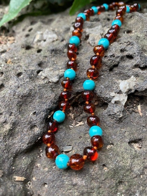 Amber and Turquoise Bracelet / Necklace - Amber House 