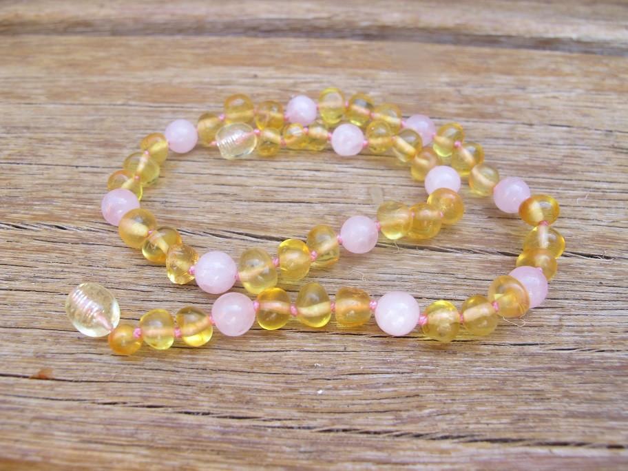 Adult Rose Quartz and Amber Necklace - Amber House 