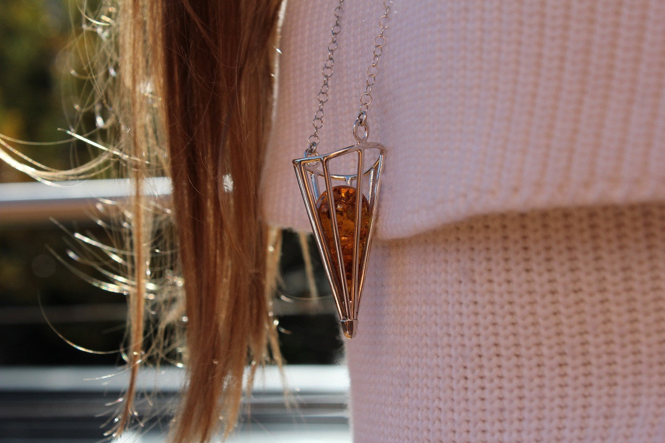 Pyramid shape amber Pendant - Amber House 
