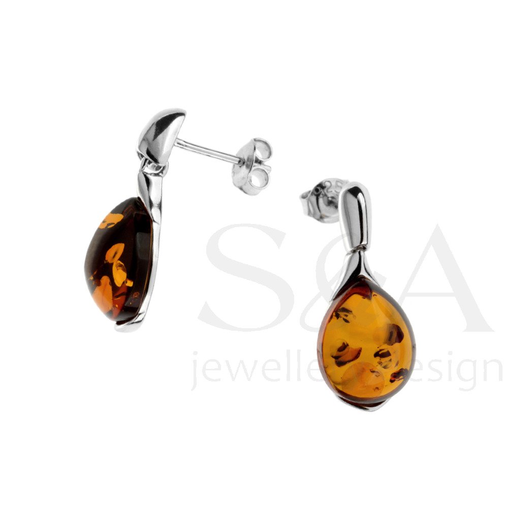 Oval Cognac Baltic Amber stud earrings - Amber House 