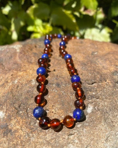 Cognac Amber, Lapis Lazuli Baby necklace - Amber House 