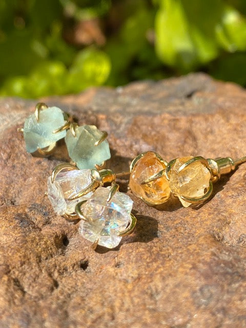 Raw Aquamarine Drop Earrings | Caroline Stokesberry-Lee Jewellery Design