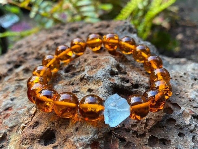 Amber and Aquamarine Bracelet - March Birthstone - Amber House 