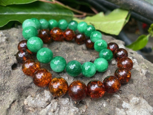 Men's Amber + Jade Bracelets 10 MM ( Bundle of two ) - Amber House 