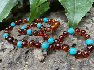 Amber and Turquoise Baby Necklace - Amber House 