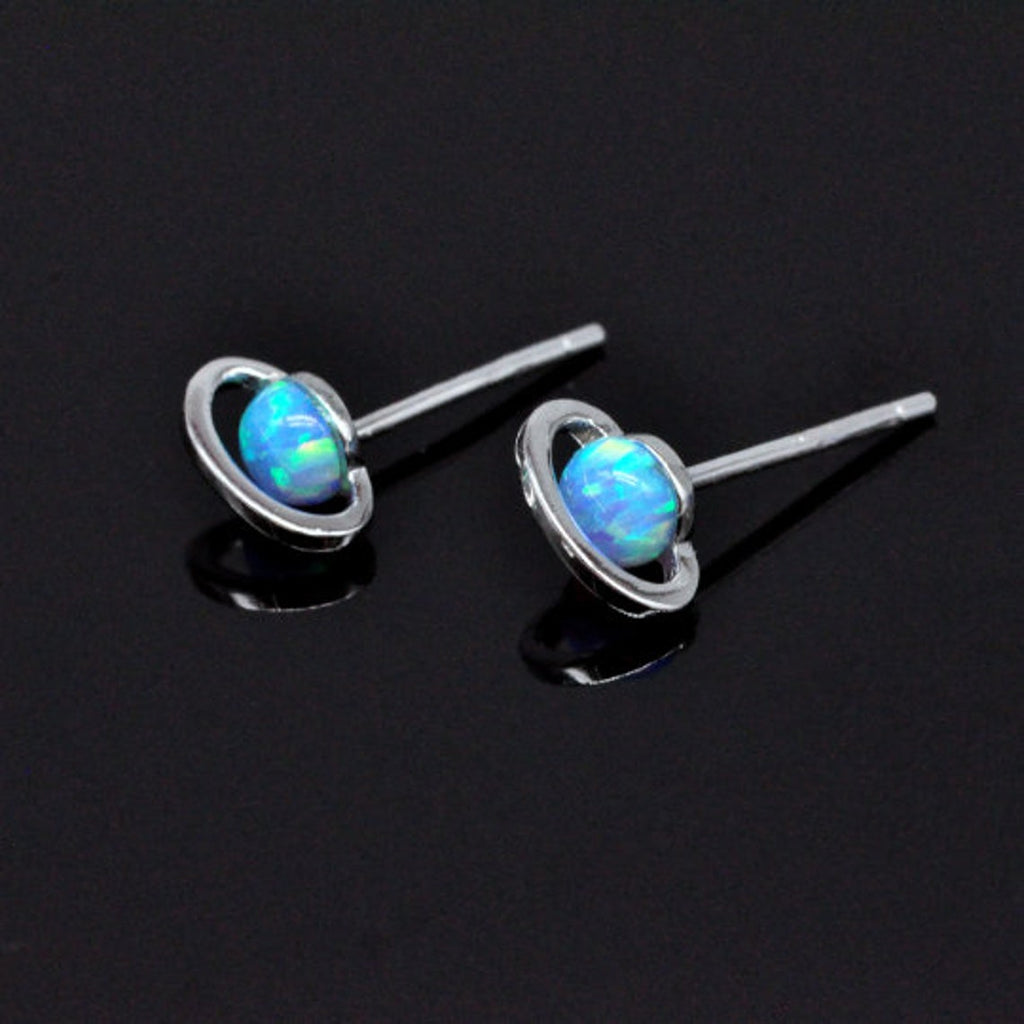 Blue Opal Saturn Stud Earrings - Amber House 