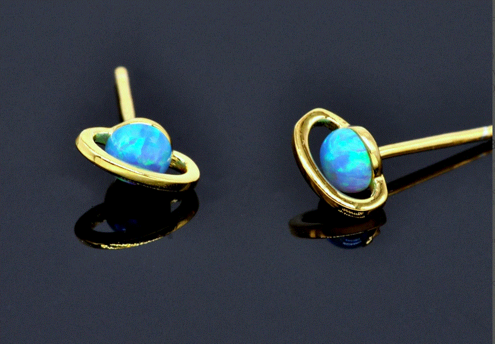 Blue Opal Saturn Stud Earrings - Amber House 