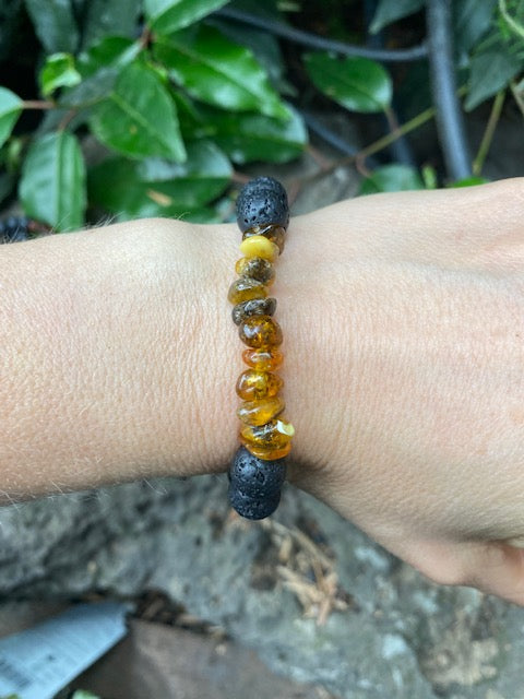 Men's Diffuser Cognac Amber and Lava Rock Bracelet 12 mm - Amber House 