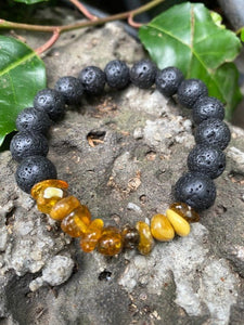 Men's Diffuser Cognac Amber and Lava Rock Bracelet 12 mm - Amber House 