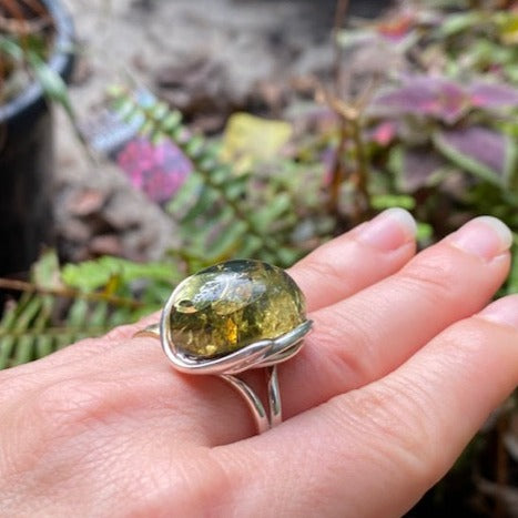 Green Amber ring - Amber House 