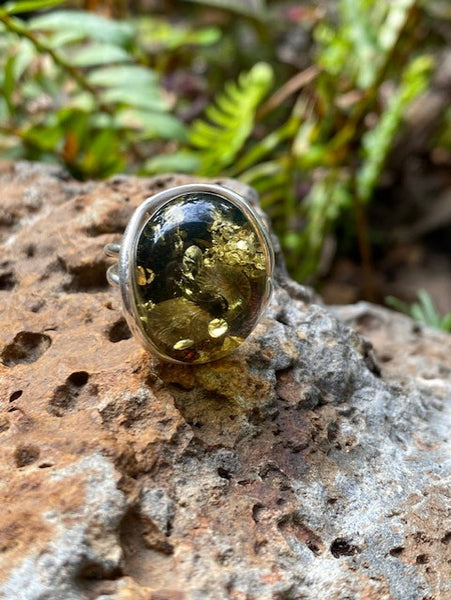 Green amber deals rings in silver