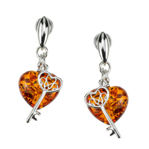 Heart Shaped Amber Earrings - Amber House 