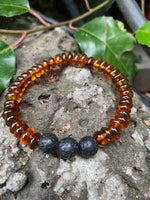 Load image into Gallery viewer, Men&#39;s Cognac Amber and Lava Rock Bracelet 8 mm - Amber House 
