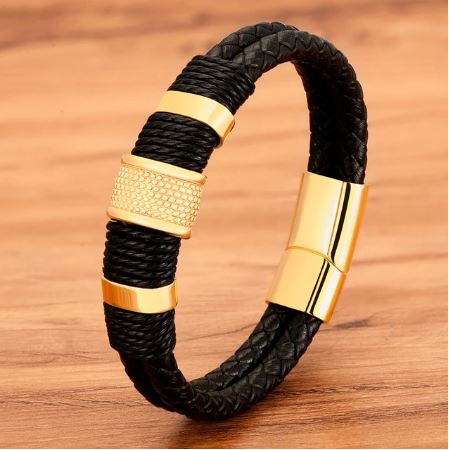 Men's gold Leather Bracelet Amber House