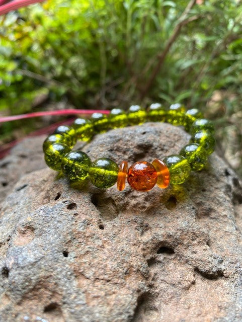 Peridot and Amber Bracelet  ( Beads size 10mm) - Amber House 