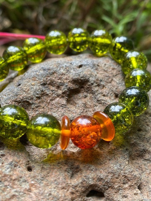 Peridot and Amber Bracelet  ( Beads size 10mm) - Amber House 