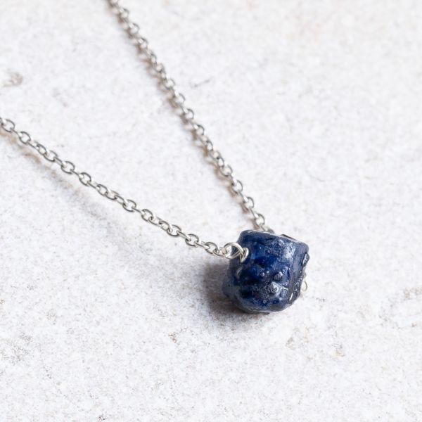 Blue Raw Sapphire Necklace (September Birthstone) - Amber House 