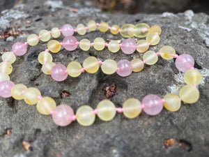 Rose Quartz and lemon amber necklace - Amber House 