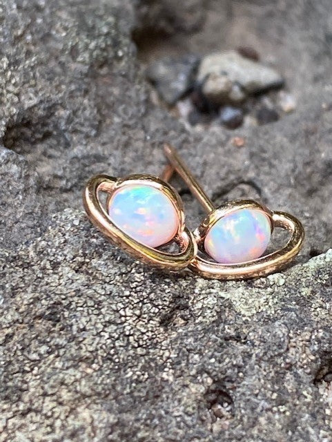 White Opal Saturn Stud Earrings- Gold - Amber House 