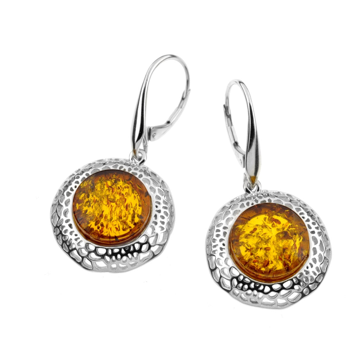 Round Cognac Amber earrings - Amber House 
